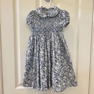 Luli & Me Blue Floral Smocked Dress Peter Pan Collar Girls Size 3T